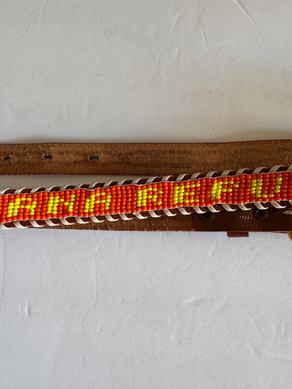 Vntg Banana Republic Beaded genuine Leather Belt SZ 36 - Picture 2 of 5